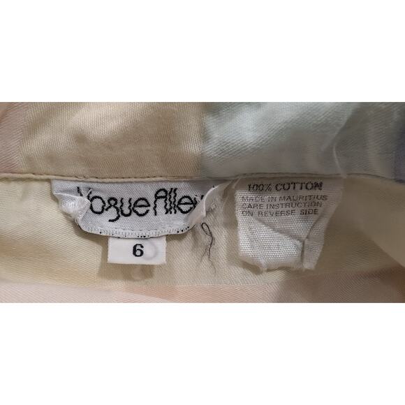 Vintage 80s Blouse Blue Peach Yellow Green Plaid Top Cotton Misses Size 6 - Picture 5 of 5